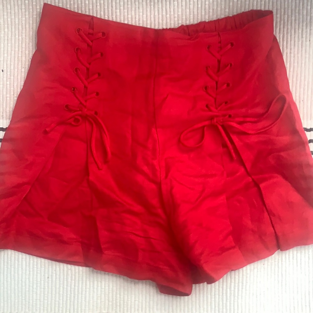 Red Lace-Up Shorts